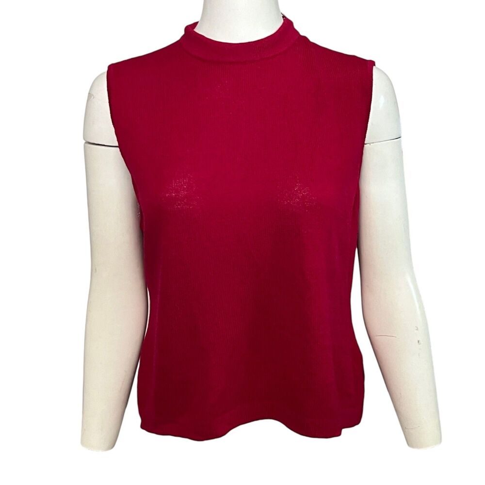 St. John Sleeveless Mock Neck Knit Top Pink Raspberry Shell Zip Shoulder Small - Picture 2 of 9